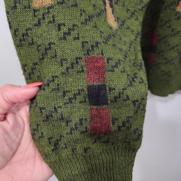 Vintage 90’s Fiii Mens Knit Sweater Green Made in Italy Crewneck Graphic Size L - Picture 9 of 11